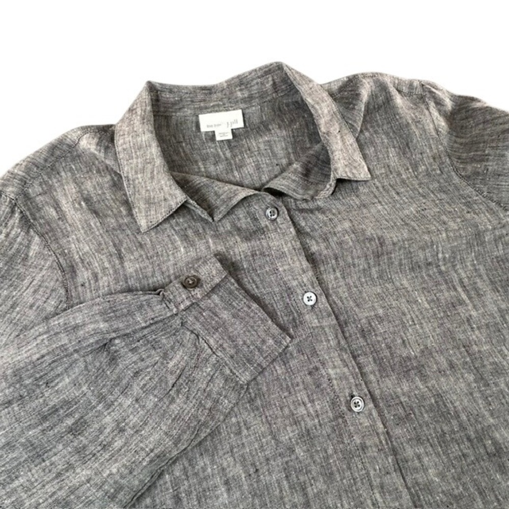 J. Jill Women's Gray Love Linen Button Down Long Sleeve Shirt MD